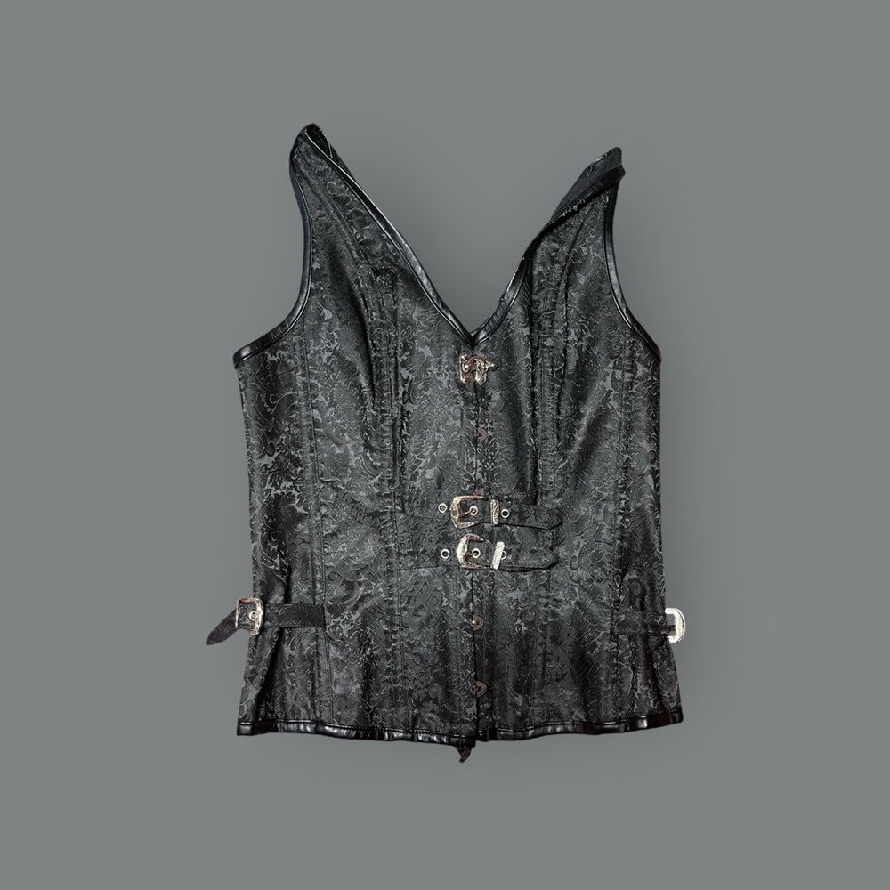 KimRing 2XL BlackCorset Leather Lined,Silver Buckles, Gothic Steampunk Burlesque